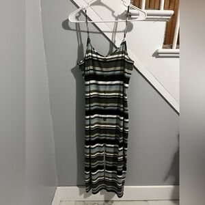 No Boundaries Striped Maxi Dress - Olive, Black, White